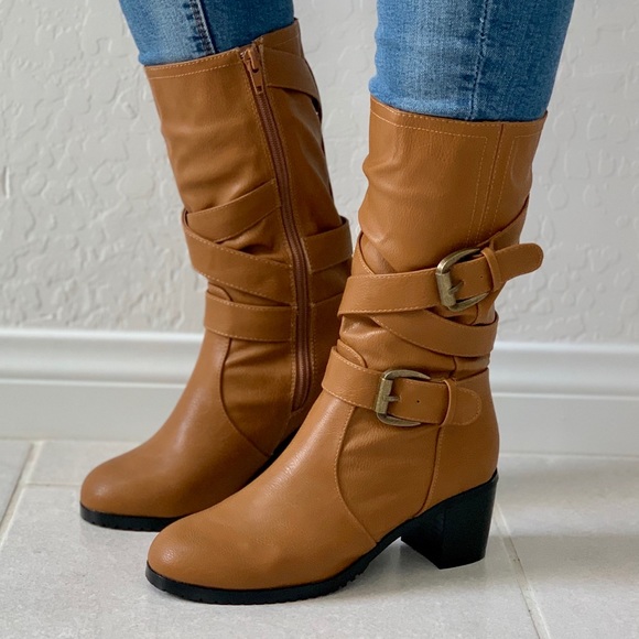 NIB Kitten Chunky Heel Buckle Wrap Mid Calf Boots - Picture 3 of 7